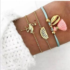 3 pc bracelet set flamingo watermelon shell cute!